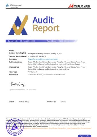 Made in China Audit Report certificate from Guangzhou Hansheng Industrial Trading Co., Ltd