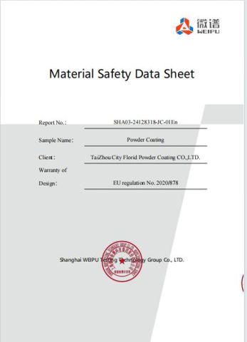 SDS 2005 certificate from Taizhou City Florid Powder Coating Co., Ltd.