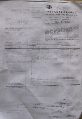 World Cup Bill of Lading certificate from Liping Outdoors Manufactory Ltd.