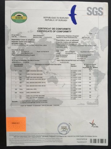 SGS certificate from Wuxi Wandeshun Machine Co., Ltd.