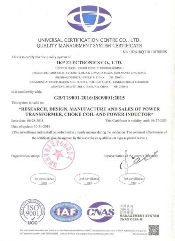 ISO9001:2015 New Version certificate from IKP ELECTRONICS CO., LTD.