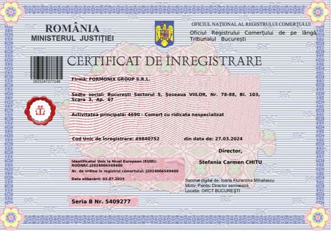 Certificate of Incorporation certificate from FORMONIX GROUP