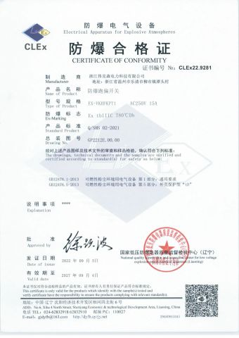 EX-R certificate from Zhejiang Weikesen Power Technology Co., Ltd