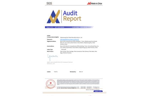 SGS certificate of Shijiazhuang Gezi Filtech Manufacturing Co., Ltd – certificate photo, supplier certificates section