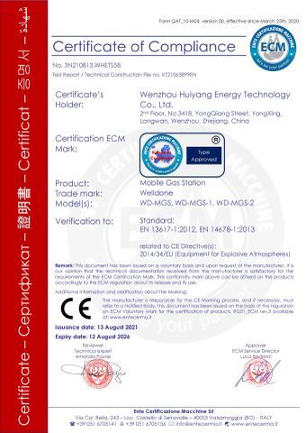 CE certificate for mobile gas station certificate from Wenzhou Huiyang Energy Technology Co., Ltd