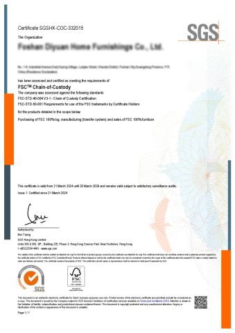 FSC certificate from Foshan Hanse Industrial Co., Ltd.