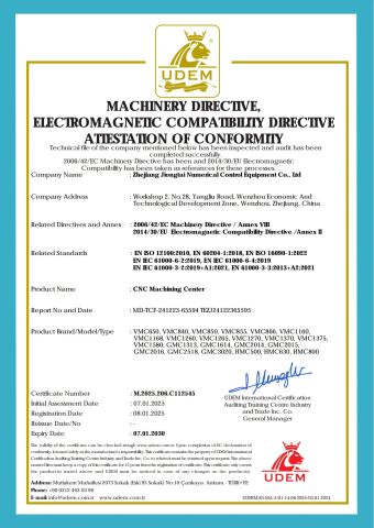 CE Certificate - CNC Machining Center certificate from Zhejiang Jiongtai Numerical Control Equipment Co., Ltd.