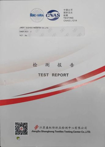 Test report certificate from SUZHOU WEEBITEX CO., LTD.