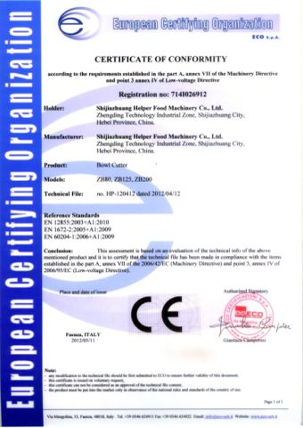 CE Certificate certificate from Shijiazhuang Helper Food Machinery Co., Ltd.