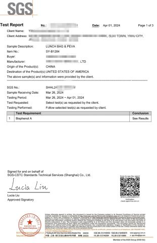 Product Inspection Report certificate from Yiwu Meiyi Bags Co., Ltd