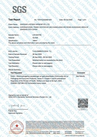 SGS-Bottle-1 certificate from QINGDAO LIFEWAY IMP&EXP CO., LTD