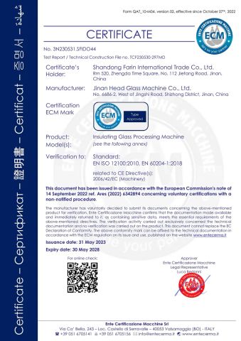 CE CERTIFICATE certificate from Shandong Farin International Trade Co., Ltd.