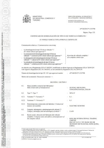 EU WHOLE-VEHICLE TYPE-APPOVAL CERTIFICATE certificate of Wuxi Yoolishin Technology Co., Ltd. – certificate photo, supplier certificates section