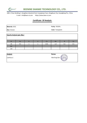 COA certificate from Beenine Shanke Technology Co., Ltd.