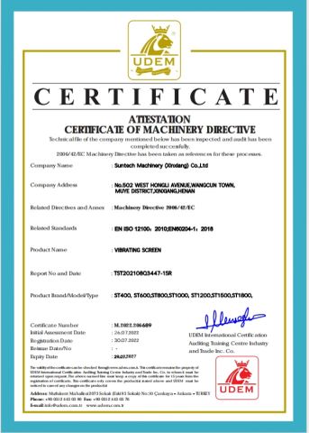 CE certificate from Suntech Machinery (Xinxiang) Co., Ltd