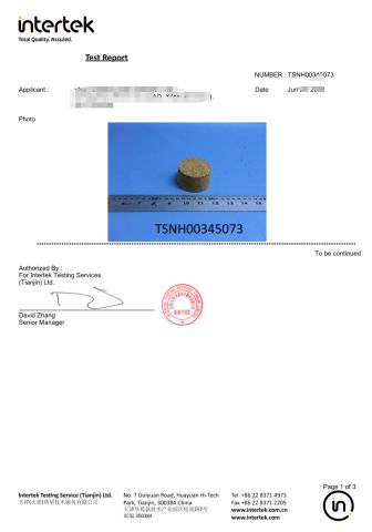 Material Test certificate from Xiamen Folover Import &Export Co., Ltd.