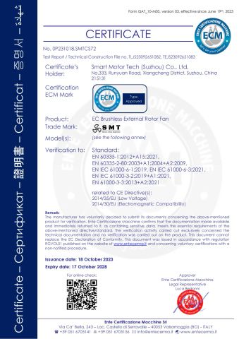 CE & LVD certificate from Seemtek Fan (Suzhou) Co., Ltd.
