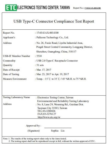 UTC027USB-IF Compliance Test Report certificate of CHB ELECTRONICS CO., LTD. – certificate photo, supplier certificates section
