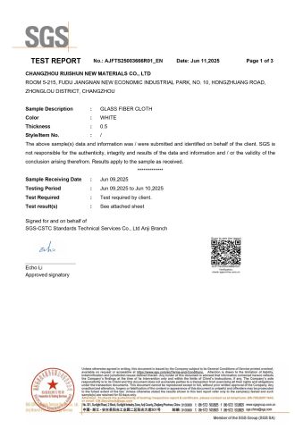 1000°C Resistance certificate from Topsun Fiberglass Industrial Co