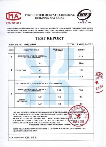 6000H TEST REPORT 2 certificate from Weifang Beidi Plastic Industry Co., Ltd.
