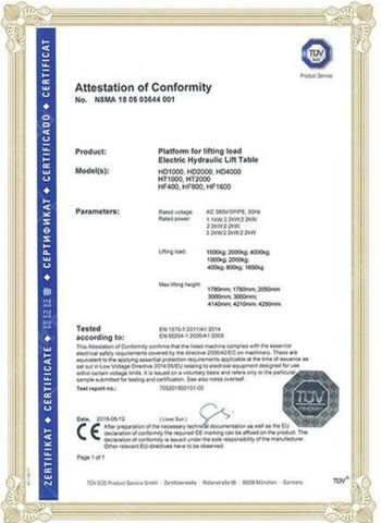 Certificates certificate from Nu-Lift Equipment Co., Ltd.