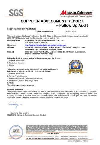 SGS -CSTC-2015 certificate from Zhongshan Zoomerry Bathroom Accessories Co.,Ltd