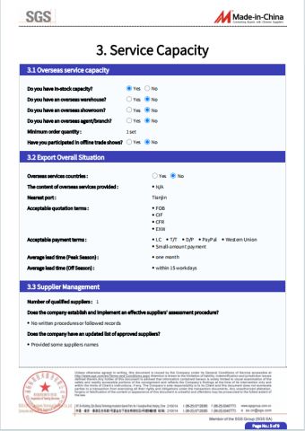 SGS certificate from Jining Huahang International Trade Co., Ltd.