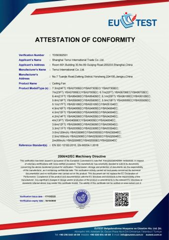 Ceiling Fan CE certificate from Shanghai Terrui International Trade Co., Ltd.