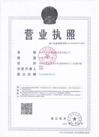 Business License certificate from SHENZHEN TPX CO., LTD.