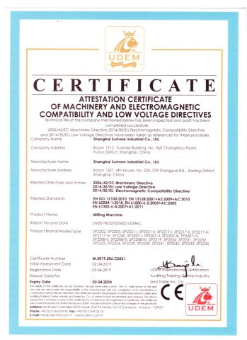 CE certificate of Milling machine certificate from Shanghai Sumore Industrial Co., Ltd.