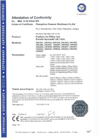 TUV report certificate of Changzhou Cheeson Machinery Co., Ltd. – certificate photo, supplier certificates section