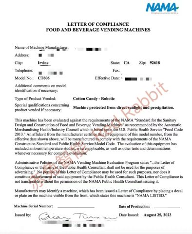 NAMA certificate of Guangdong Red Rabbit Technology Co., Ltd. – certificate photo, supplier certificates section