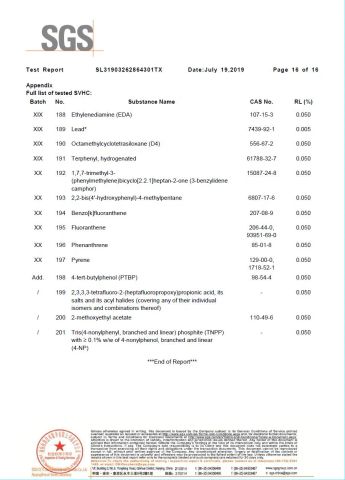 SGS Test Report 16 certificate from Eiffel Medical Supplies Co., Ltd.