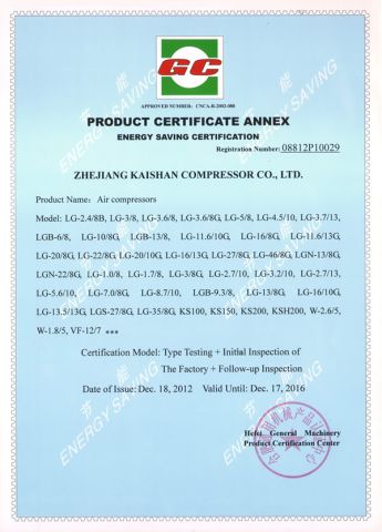 Energy Saving Certification certificate of Quzhou Refine Machinery Equipment Co., Ltd. – certificate photo, supplier certificates section