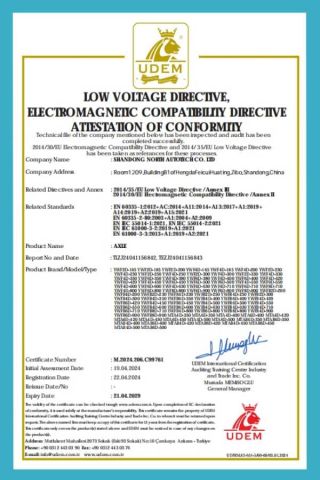CERTIFICATE1 certificate from Shandong North Autotech Co. Ltd