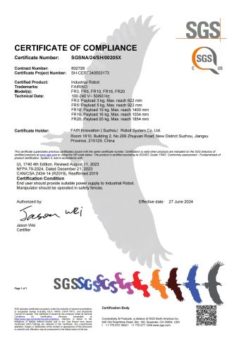 CERTIFICATE OF COMPLIANCE certificate from Suzhou Buswille Intelligent Technology Co., Ltd.