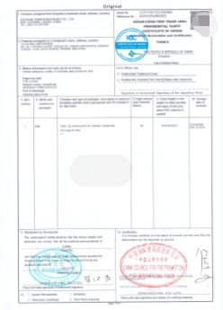 FORM E certificate of Xuchang Zhenda Machinery Co., Ltd. – certificate photo, supplier certificates section