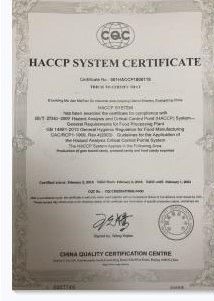 HACCP certificate from Funnystar Food Co., Ltd