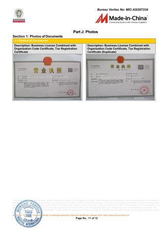 SGS certificate from Fujian Junqing Trade Co., Ltd.