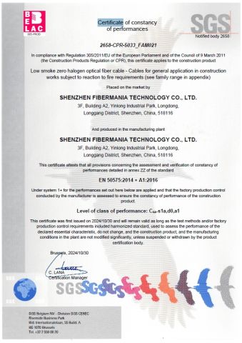 SGS certificate from Shenzhen FiberMania Technology Co., Ltd.