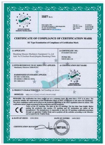 CE certificate from SHANDONG MACPEX MACHINERY EQUIPMENT CO., LTD.