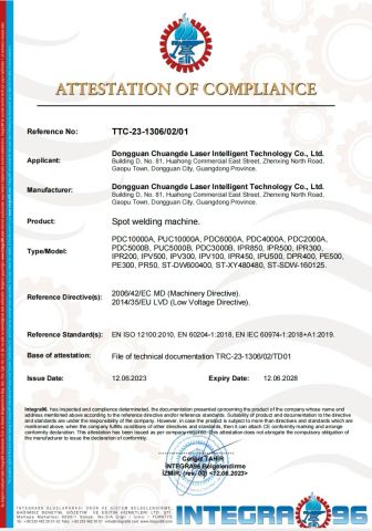 CE certificate from Dongguan Chuangde Laser Intelligent Technology Co., Ltd.