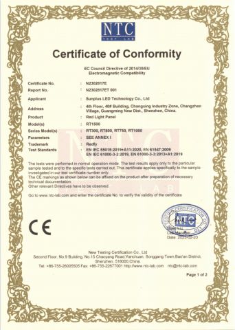 CE certificate from Sunplus Led Technology Co., Ltd.