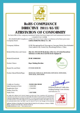 Certificates certificate from Laizhou Kaihui Machinery Co., Ltd.