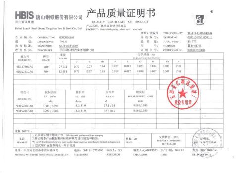 Product quality certificate certificate of Hebei Ruihao Metal Products Co., Ltd. – certificate photo, supplier certificates section