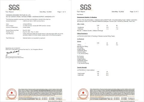 SGS certificate from Hangzhou Mosheng Textiles Co., Ltd.
