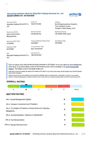 BSCI certificate from Qingxian Fuqiang Clothes Processing Co., Ltd.