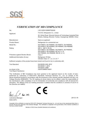 LVD Certificate certificate from TCCOOL Refrigeration Co., Limited