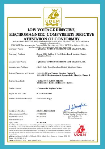 CE certificate from Qingdao Junrun Commercial Cold Chain Co., Ltd.