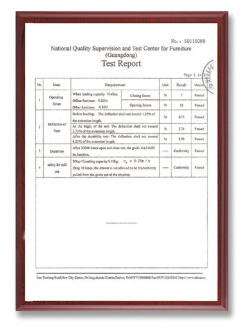Drawer Slide Test Report 3 certificate from Guangdong Weihua Hengsen Industrial Ltd.